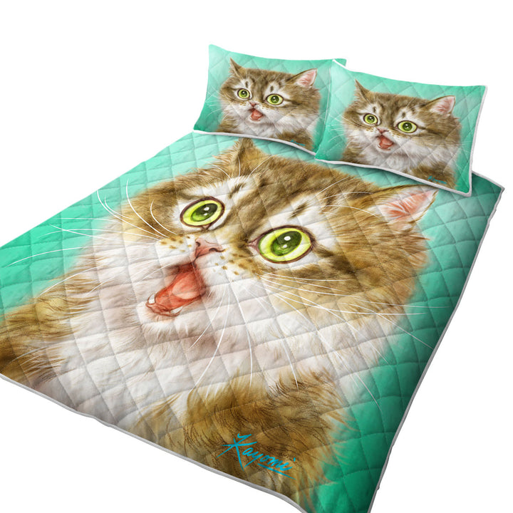 Funny Painted Cats Beautiful Kitty in Shock Quilt