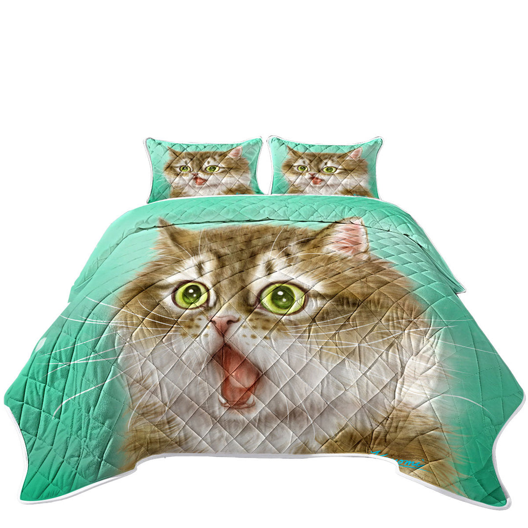 Funny Painted Cats Beautiful Kitty in Shock Quilts
