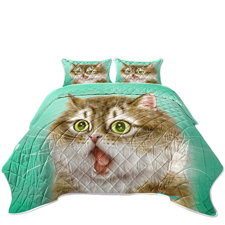 Funny Painted Cats Beautiful Kitty in Shock Quilts
