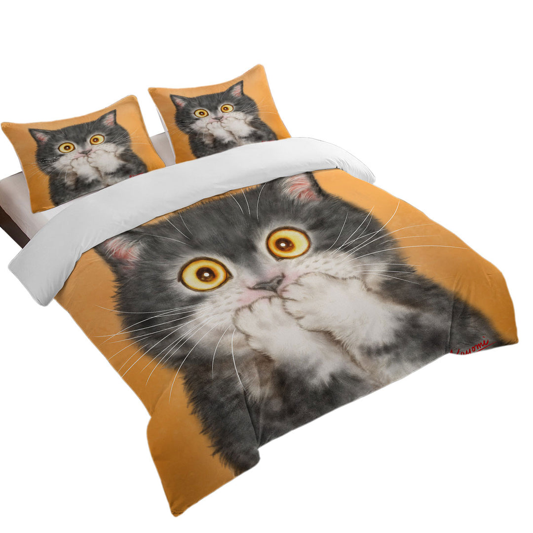 Funny Painted Cats Grey Kitten in Shock King Duvet Cover set