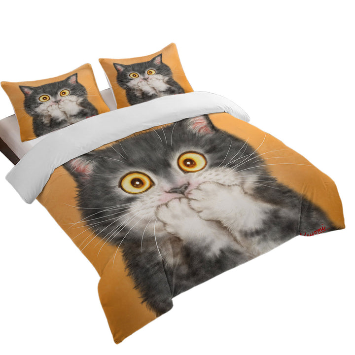Funny Painted Cats Grey Kitten in Shock King Duvet Cover set