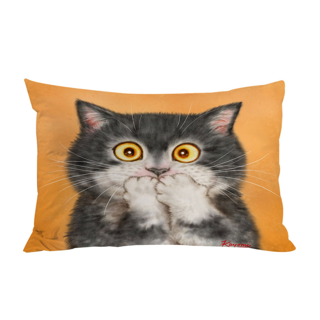 Funny Painted Cats Grey Kitten in Shock Pillowcase