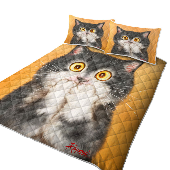 Funny Painted Cats Grey Kitten in Shock Quilt