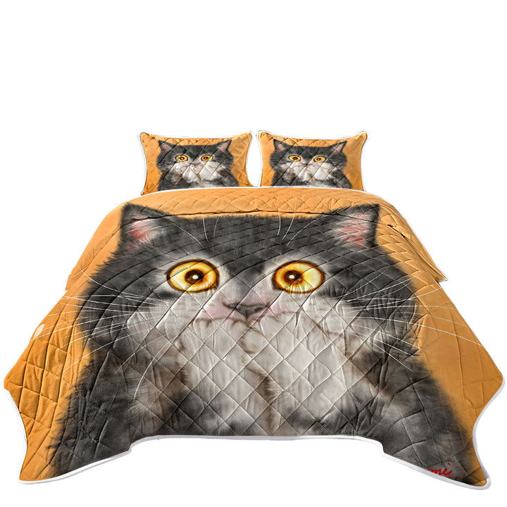Funny Painted Cats Grey Kitten in Shock Quilts
