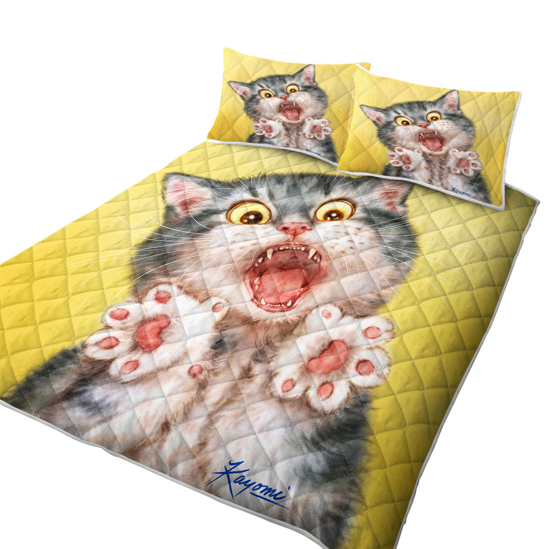 Funny Painted Cats Screaming Grey Kitten California King Quilt Sets