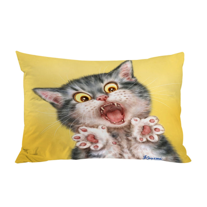 Funny Painted Cats Screaming Grey Kitten Pillowcases