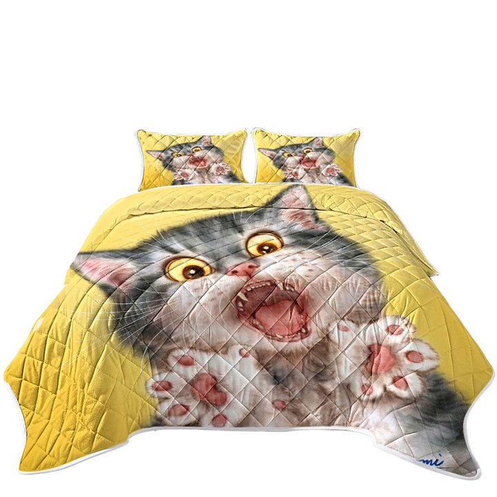 Funny Painted Cats Screaming Grey Kitten Quilt