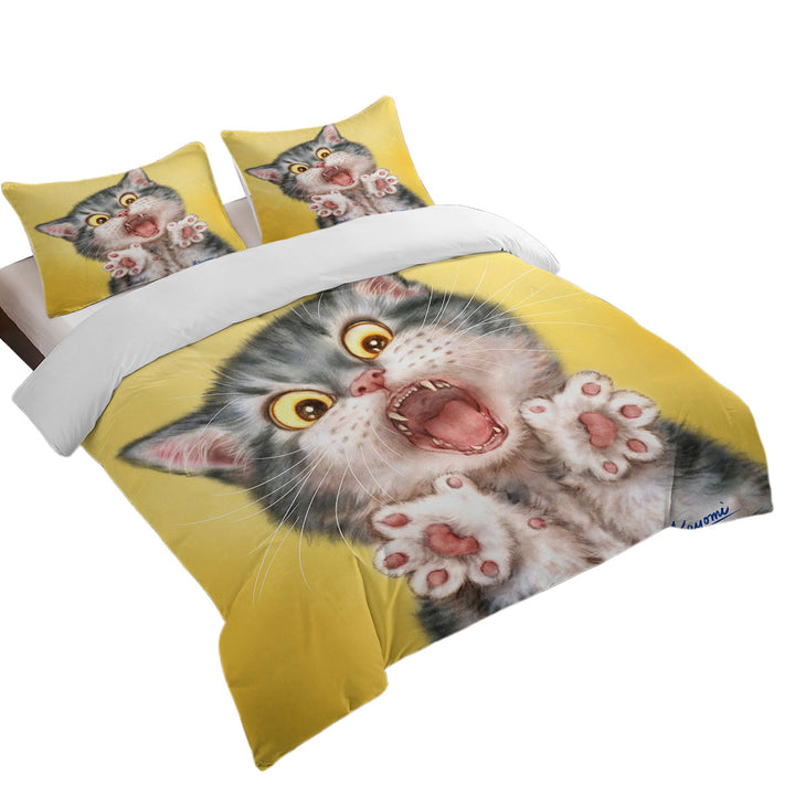 Funny Painted Cats Screaming Grey Kitten full Size Duvet Cover