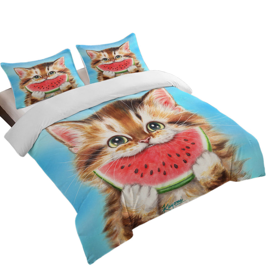 Funny Paintings Watermelon Love Hungry Kitten Good Duvet Covers