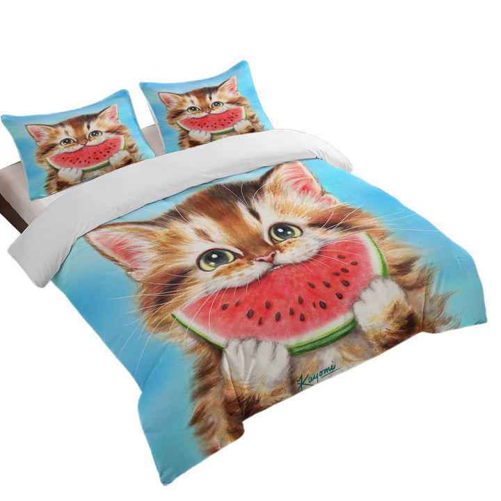 Funny Paintings Watermelon Love Hungry Kitten Good Duvet Covers
