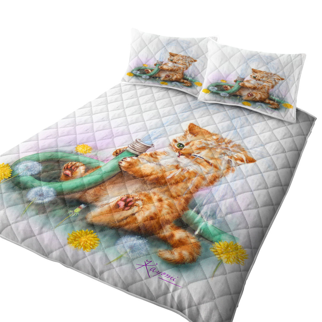 Funny Paintings for Kids Ginger Kitten Bath Time California King Quilt Sets