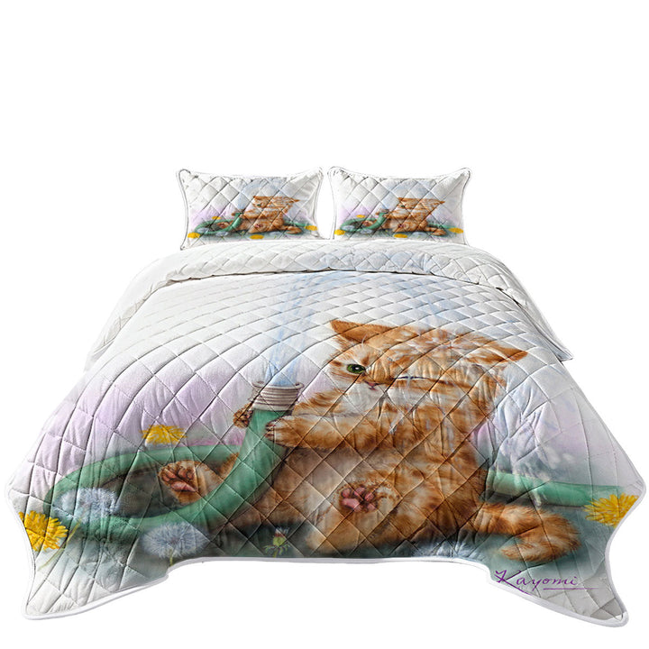 Funny Paintings for Kids Ginger Kitten Bath Time Quilts