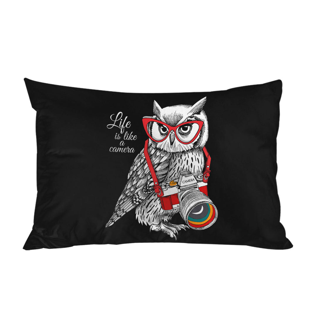 Funny Retro Hipster Photographer Owl King Pillow Cases