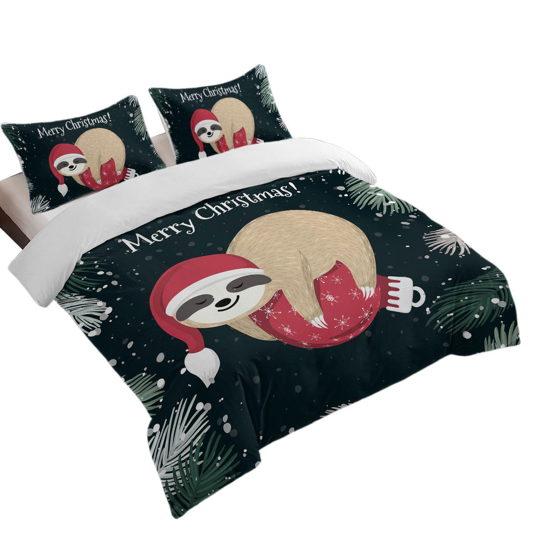 Funny Santa Sloth Sleeping on Christmas Bauble Coverlets