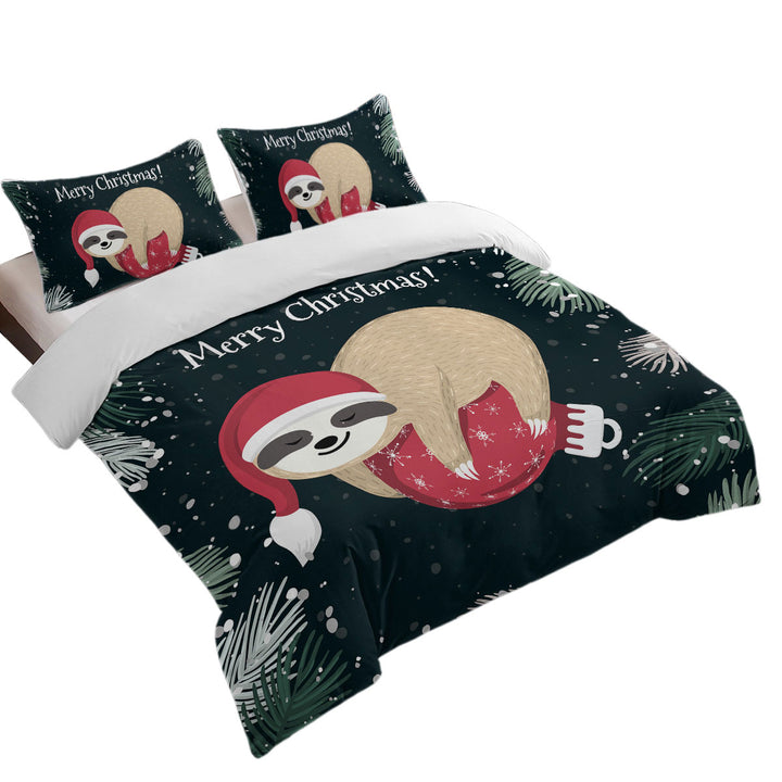 Funny Santa Sloth Sleeping on Christmas Bauble Coverlets