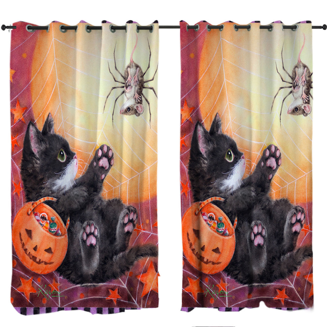 Funny Scary Halloween Spider Mouse and Kitten Drapery
