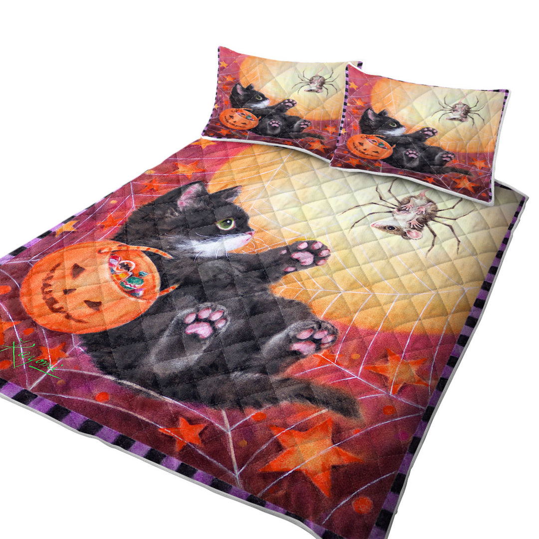 Funny Scary Halloween Spider Mouse and Kitten Quilts