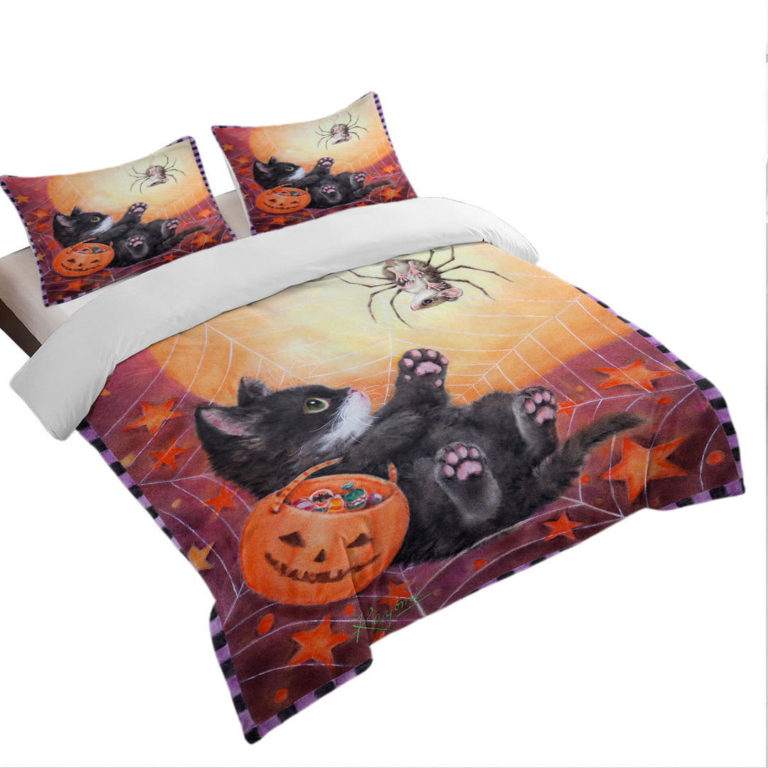 Funny Scary Halloween Spider Mouse and Kitten Twin Duvet Covers