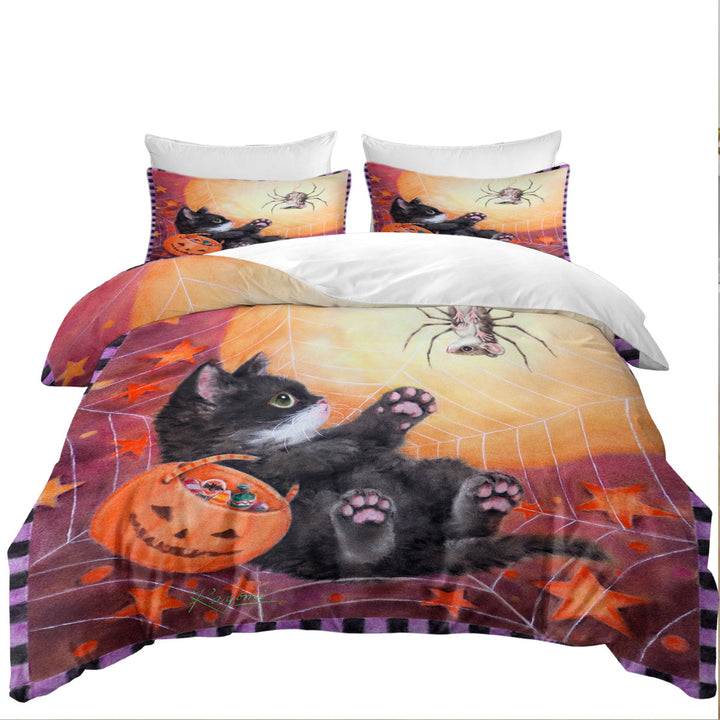 Funny Scary Halloween Spider Mouse and Kitten Twin xl Duvet Covers