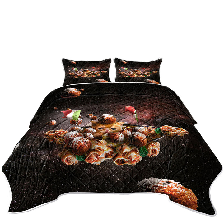 Funny Space Pasta Italian Cat California King Quilt Sets