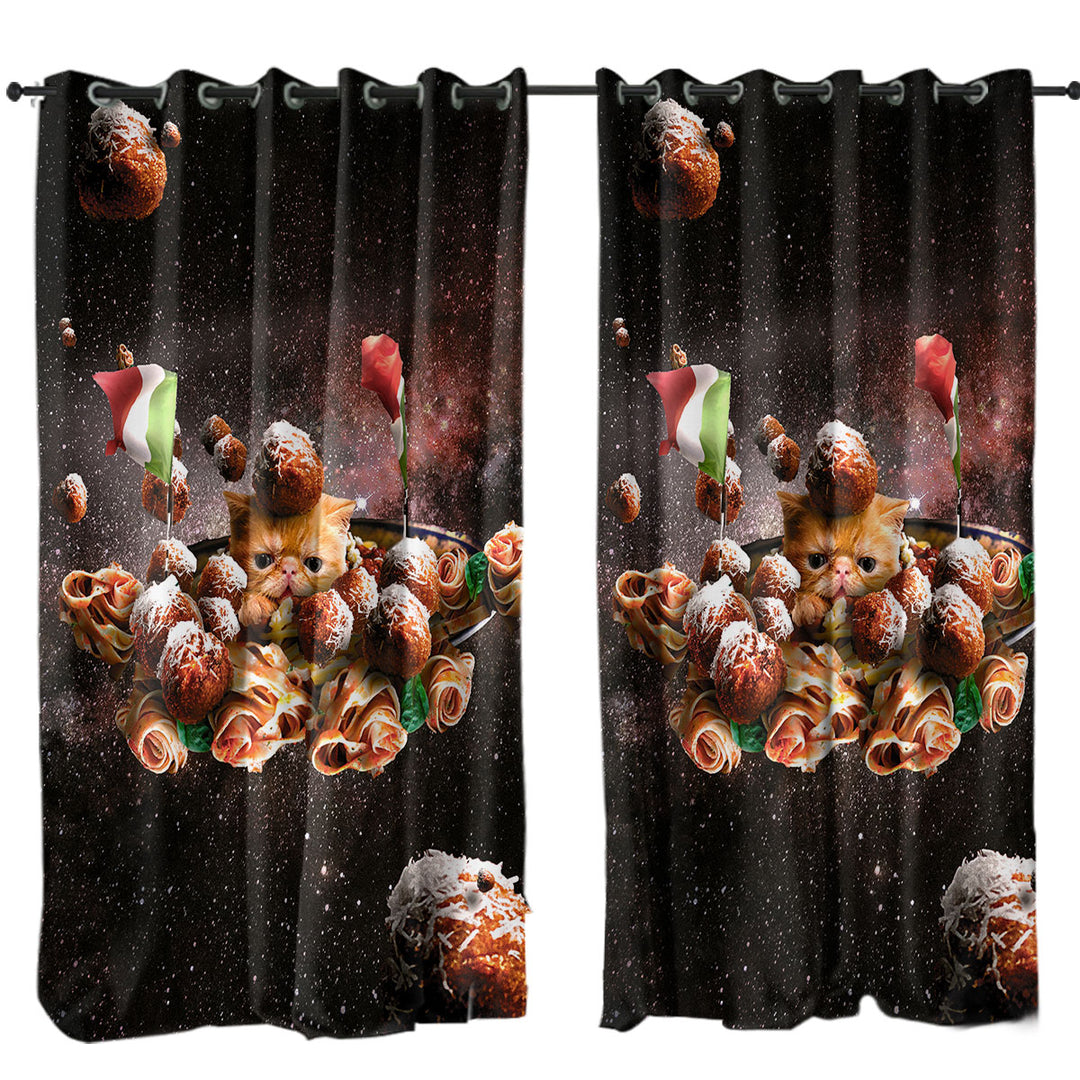 Funny Space Pasta Italian Cat Drapes