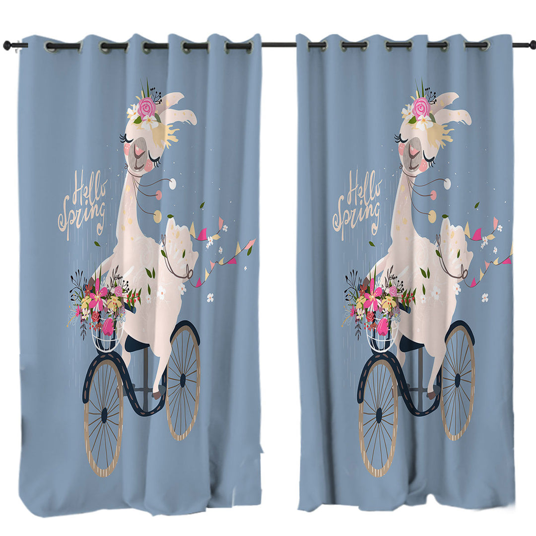 Funny Spring Chic Llama Curtains