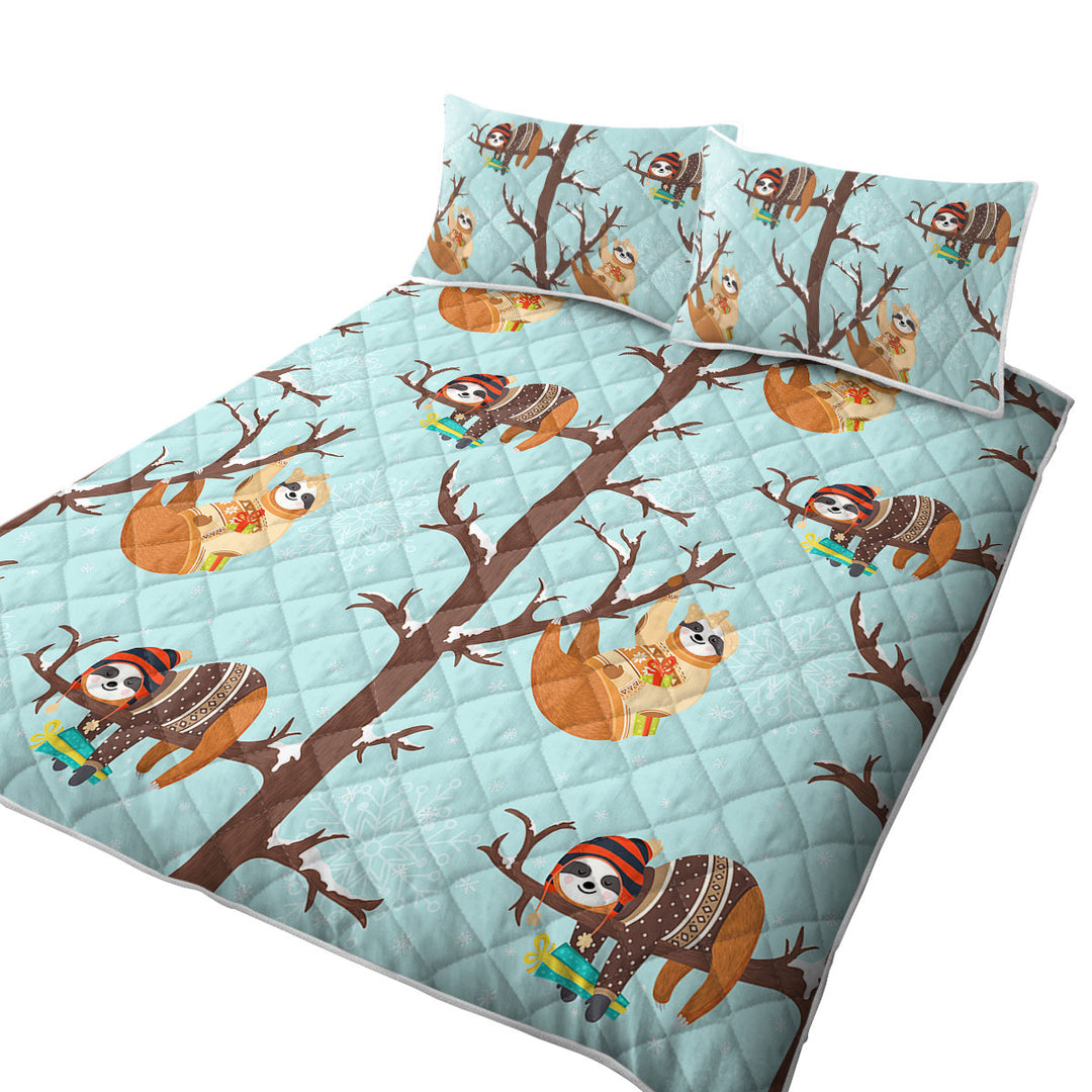 Funny Wintery Sloths Coverlet