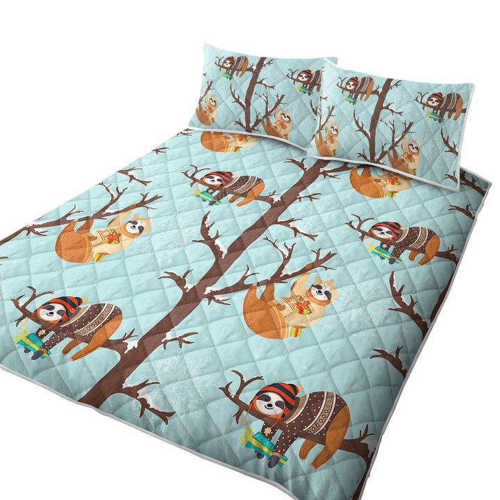 Funny Wintery Sloths Coverlet