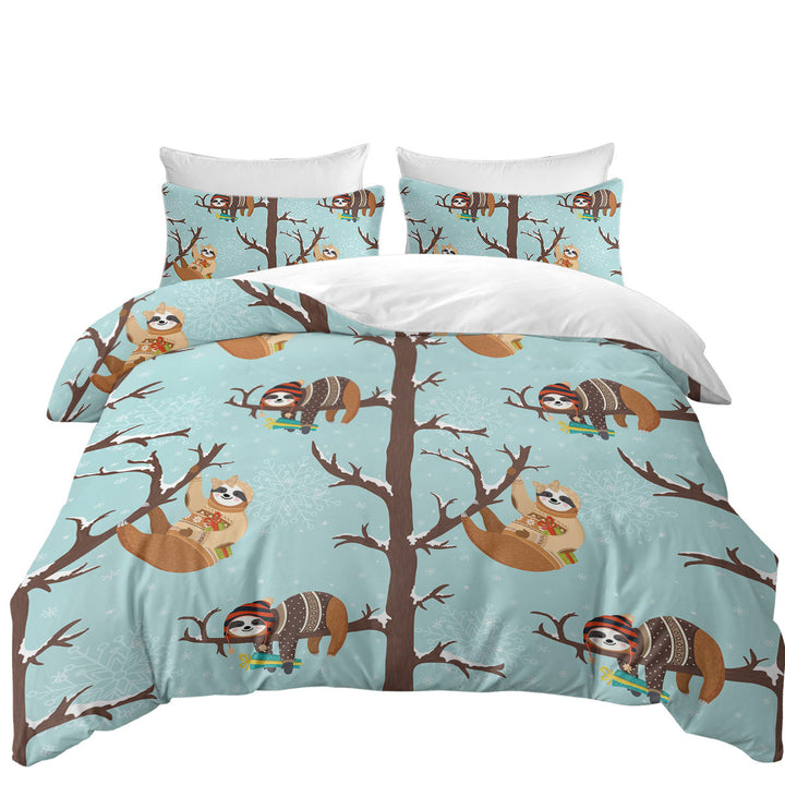 Funny Wintery Sloths Duvet Cover sale