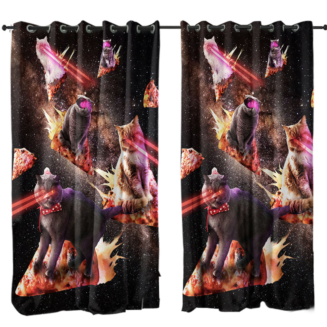 Funny and Cool Galaxy Pizza Cats with Laser Eyes Curtain
