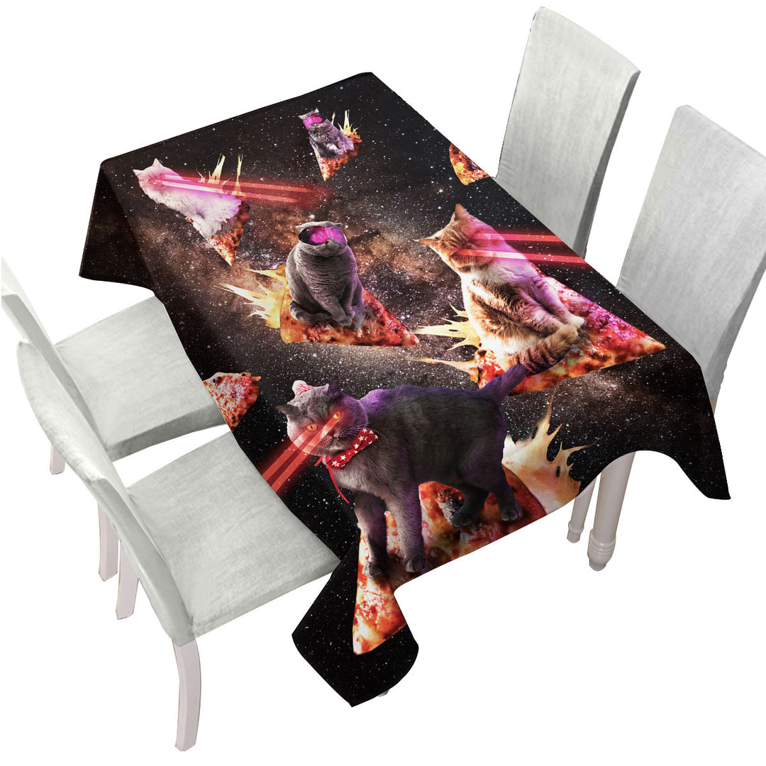 Funny and Cool Galaxy Pizza Cats with Laser Eyes Tablecloth
