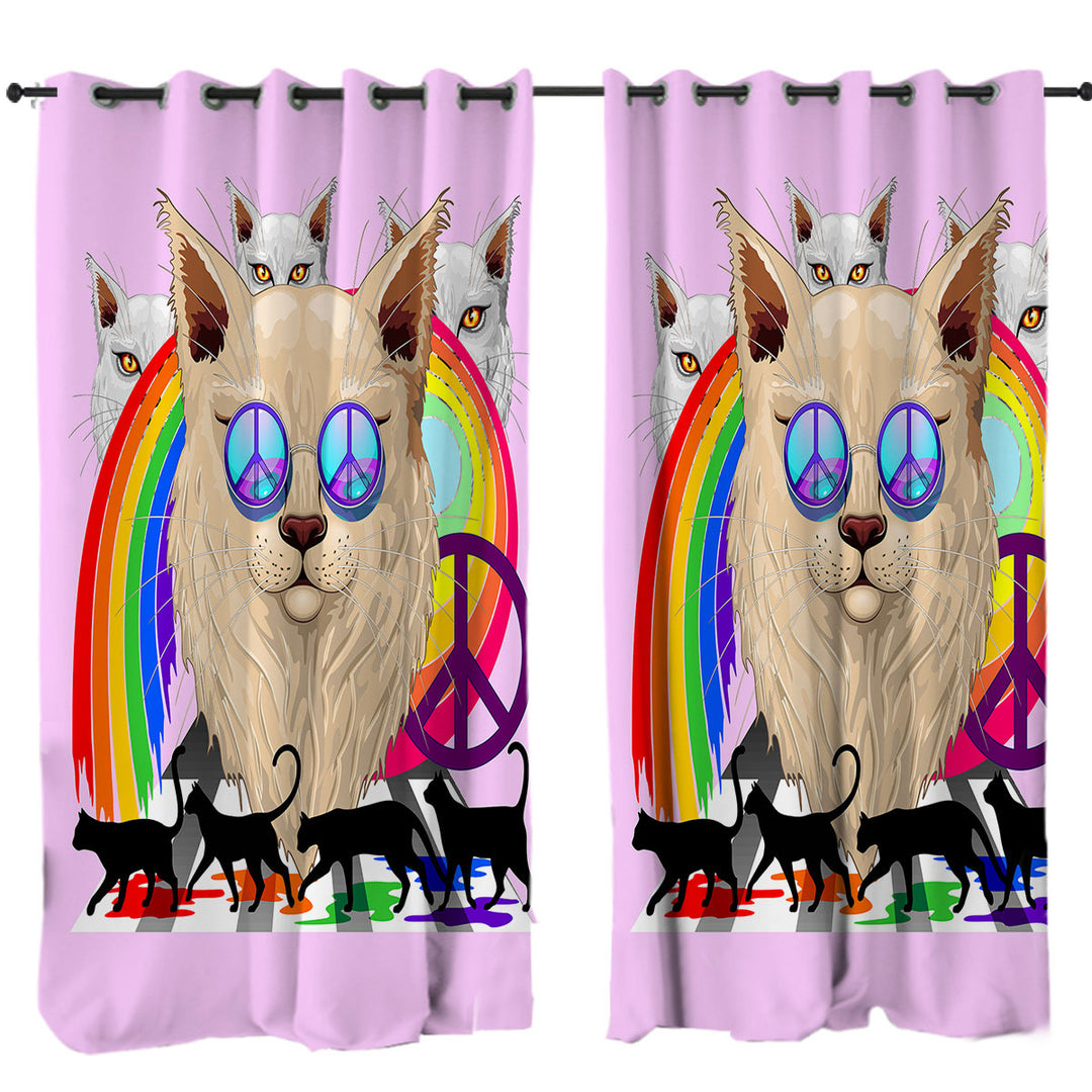 Funny and Cool Retro Cats Curtain