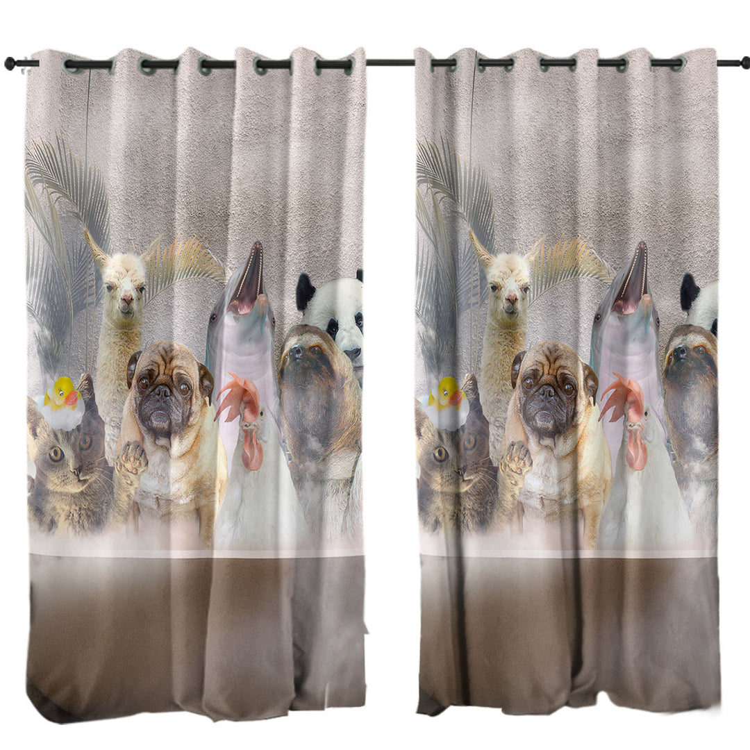 Funny and Cute Animals Taking a Bath Curtains