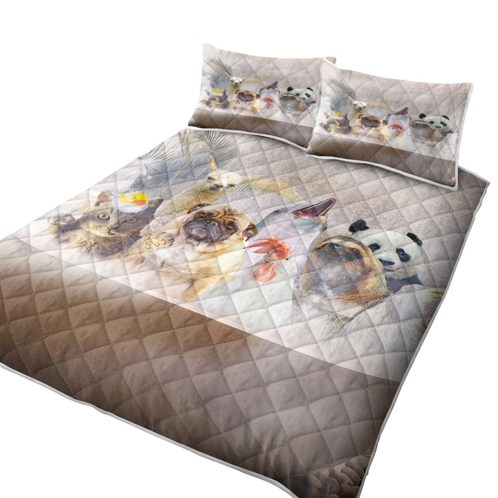 Funny and Cute Animals Taking a Bath King Quilt