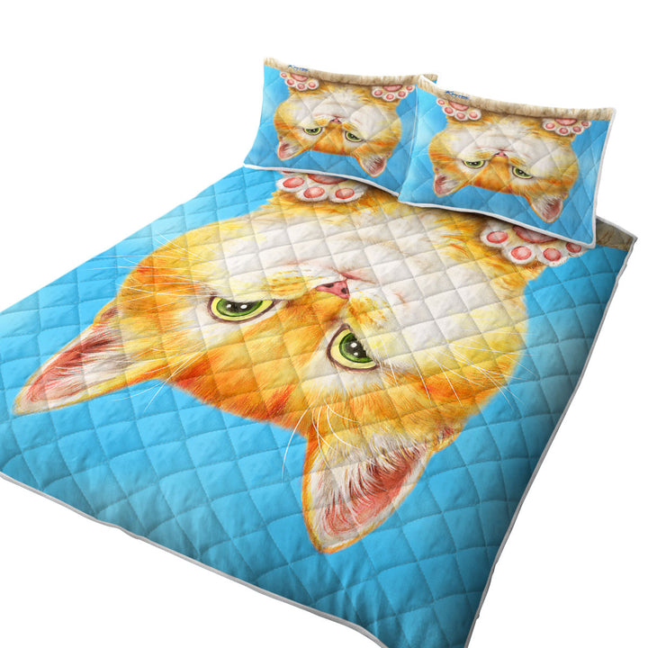 Funny and Cute Ginger Cat on a Branch Coverlet