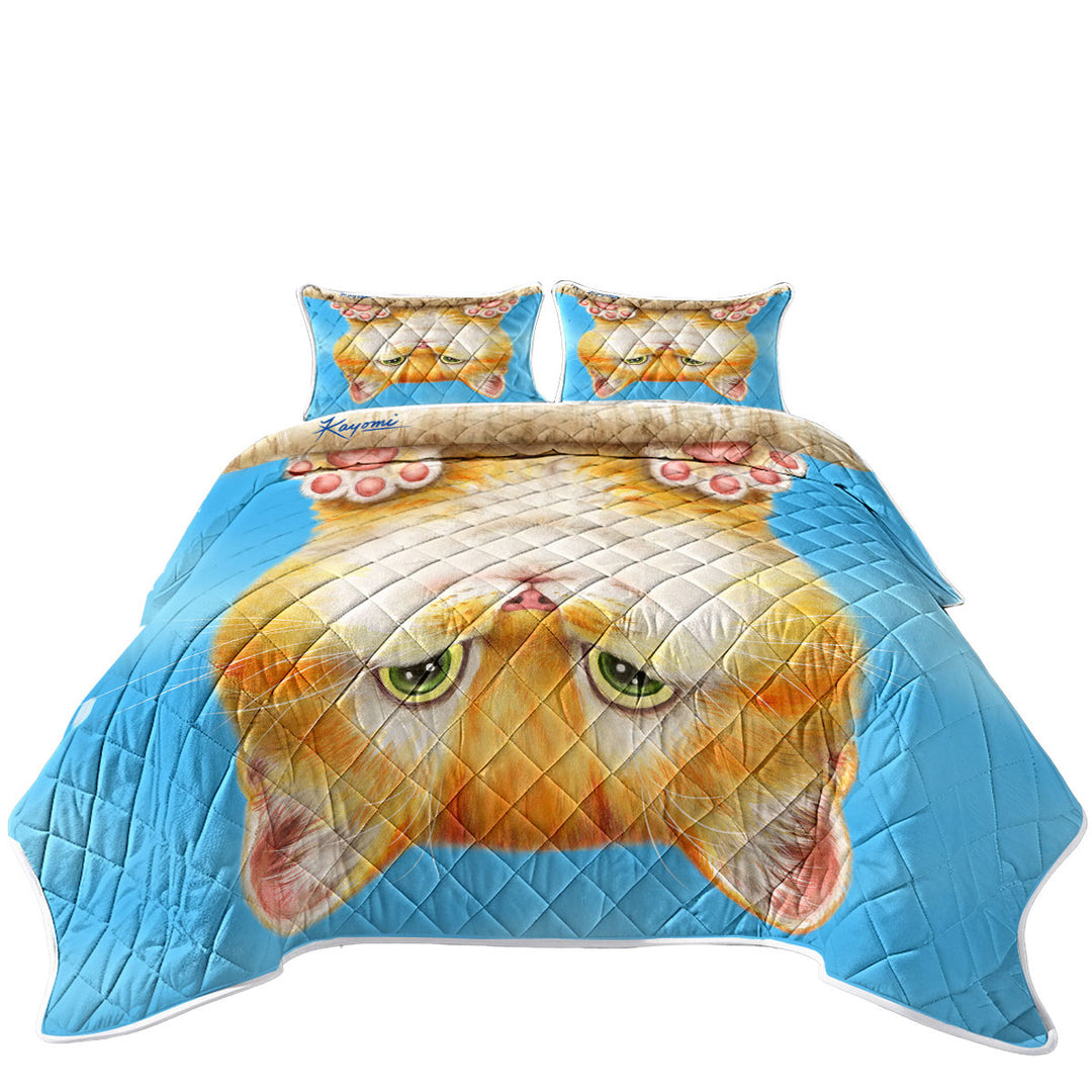 Funny and Cute Ginger Cat on a Branch Coverlets