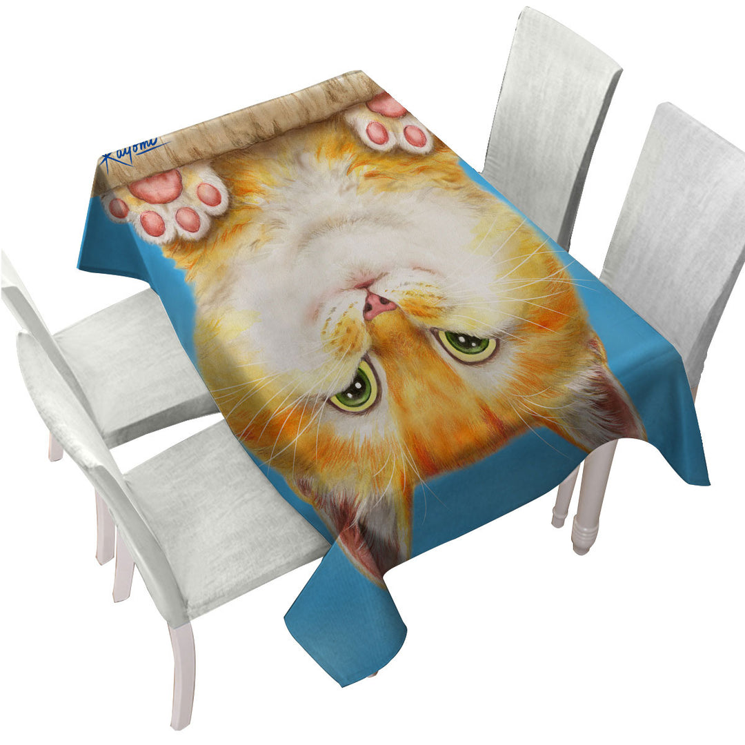 Funny and Cute Ginger Cat on a Branch Tablecloths