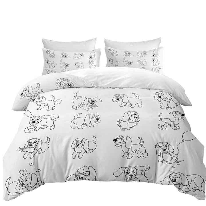 Funny and Cute Puppy Drawings Duvet Cover set
