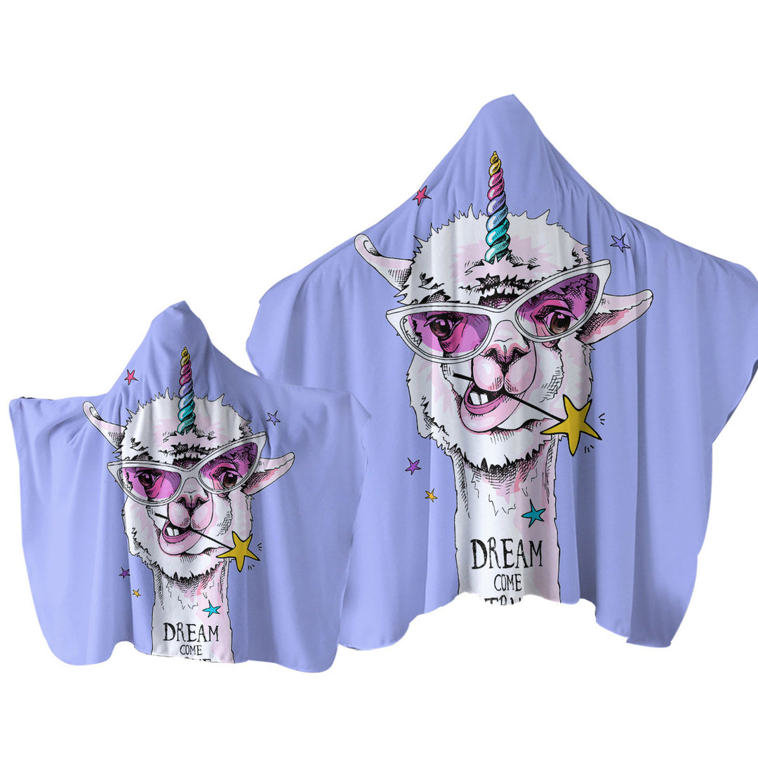 Funny and Positive Unicorn Llama Hooded Beach Towel