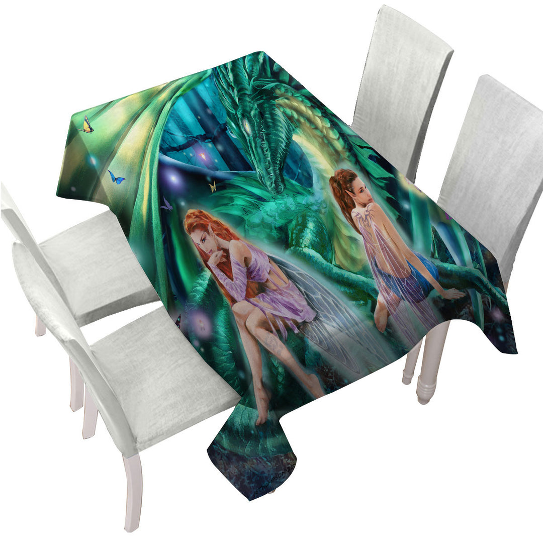 Gemini Mischief Fairies and Dragon Tablecloth