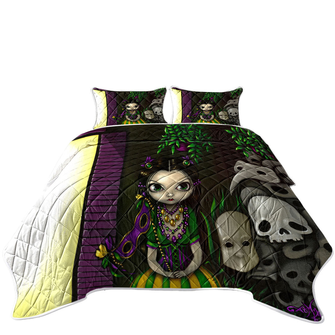 Ghosts of Mardi Gras Lovely Maiden and Masks Quilt