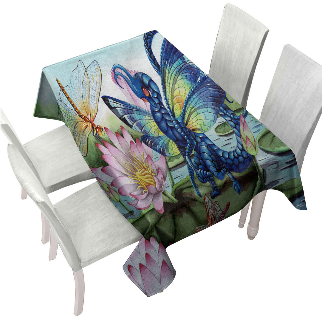 Giant Water Lilies Dragonflies and Dragon Tablecloth