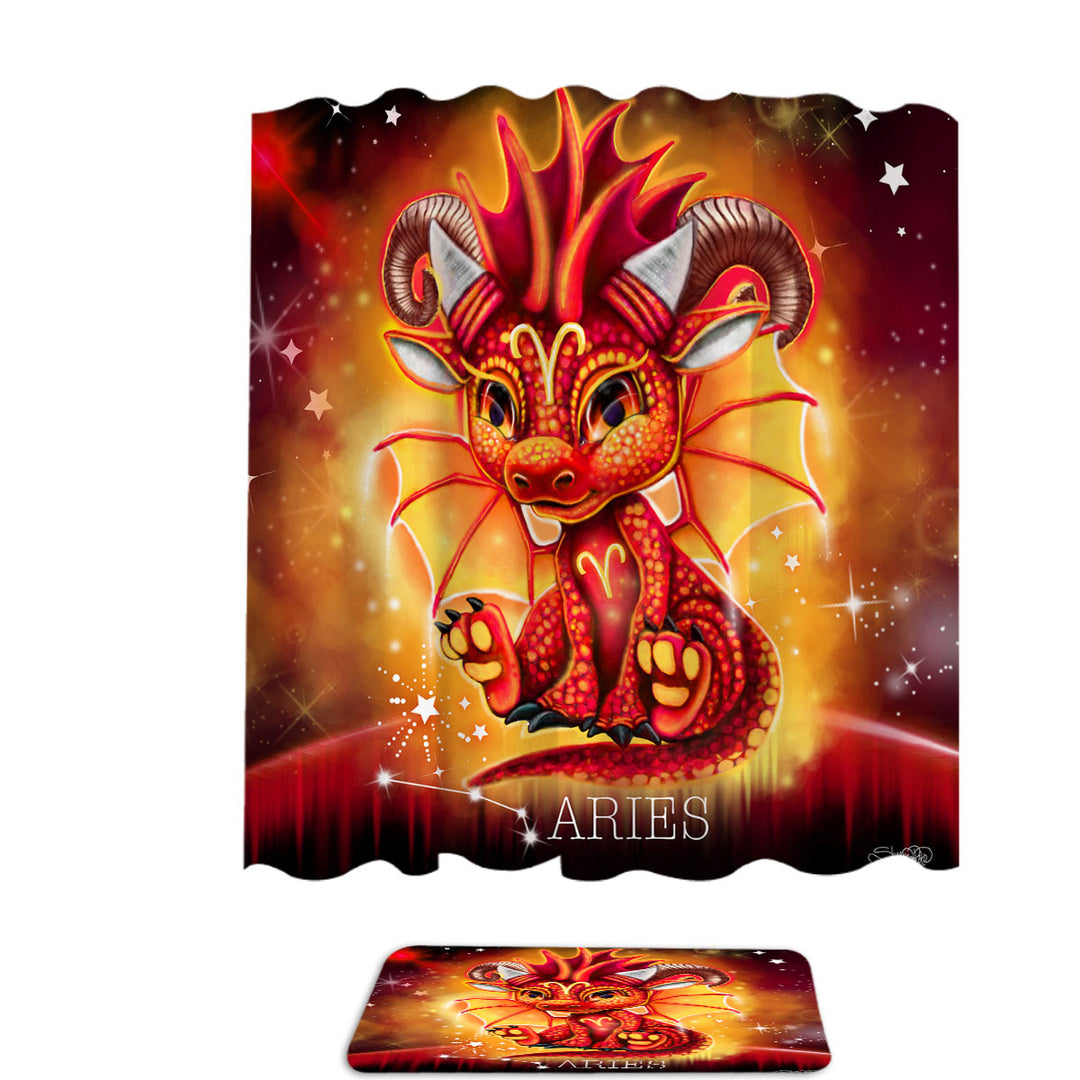 Gift Idea Fabric Shower Curtains for Kids Fantasy Art Aries Lil Dragon