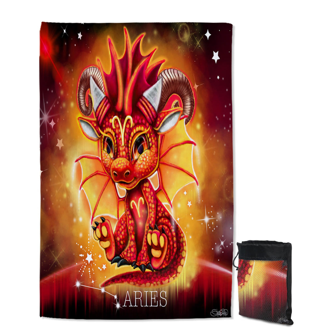 Gift Idea Giant Beach Towel for Kids Fantasy Art Aries Lil Dragon