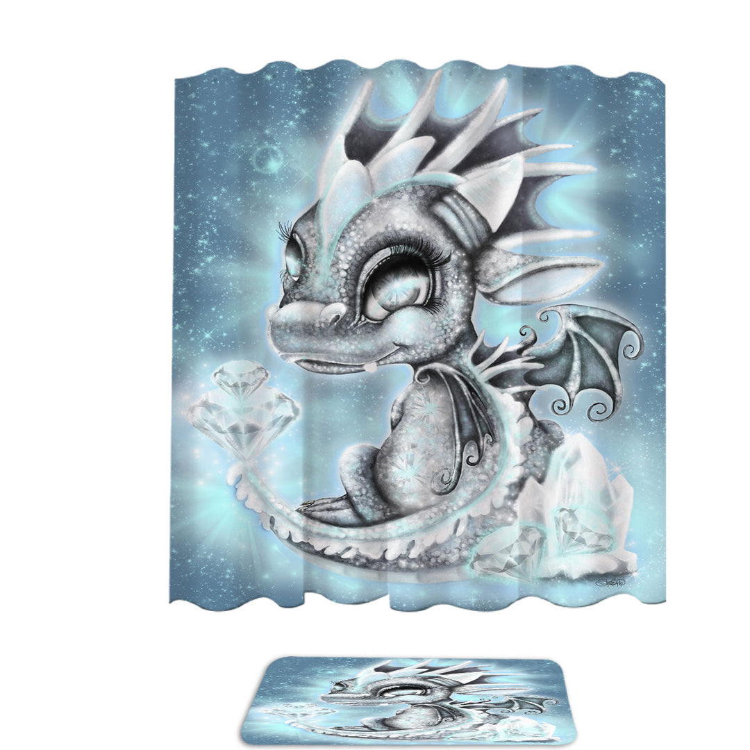 Gift Idea Shower Curtain for April Diamond Birthstone Lil Dragon
