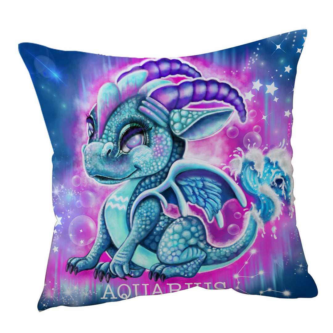 Gift Idea Throw Pillow for Kids Fantasy Art Aquarius Lil Dragon