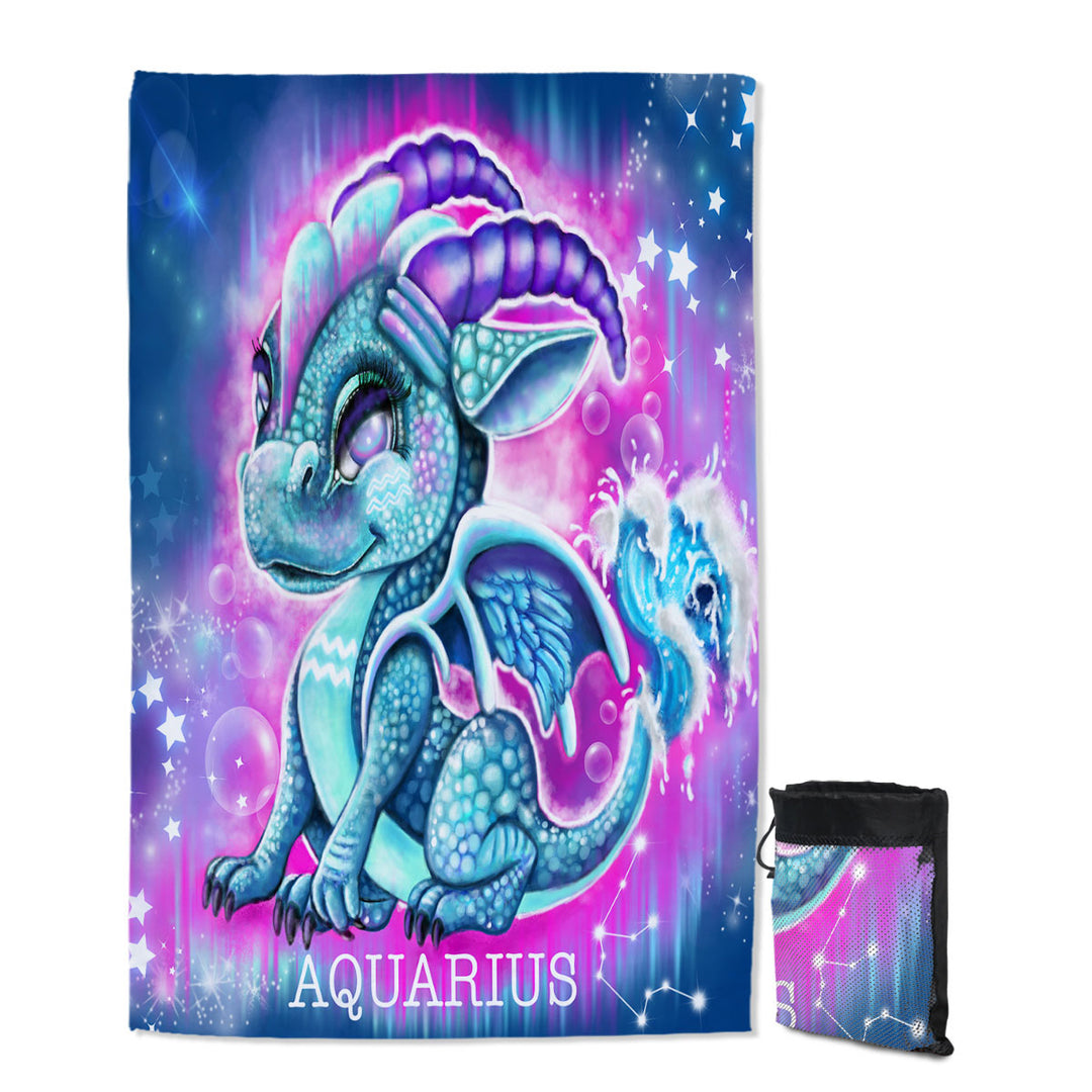 Gift Idea Travel Beach Towel for Kids Fantasy Art Aquarius Lil Dragon