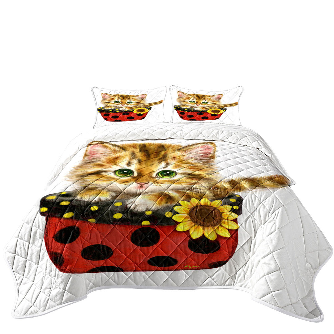 Ginger Tabby Kitten in Summer Flower Pot Coverlet