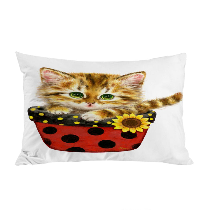 Ginger Tabby Kitten in Summer Flower Pot Pillow Cases