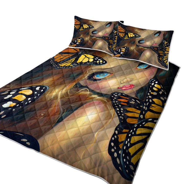 Girl Nymph with Monarchs Butterflies King Quilt
